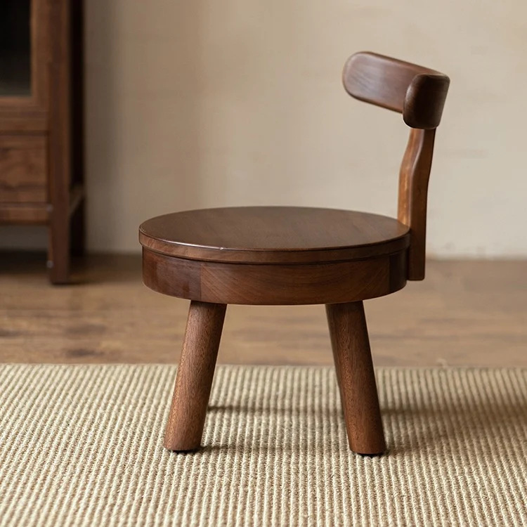 Modern Minimalist Swivel Kids Round Rubberwood Plywood Chair Backrest For Living Room