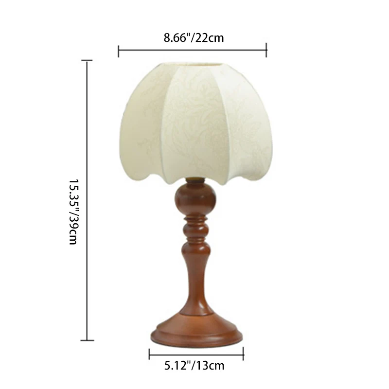 Traditional Chinese Dome Wood Fabric 1-Light Table Lamp For Living Room