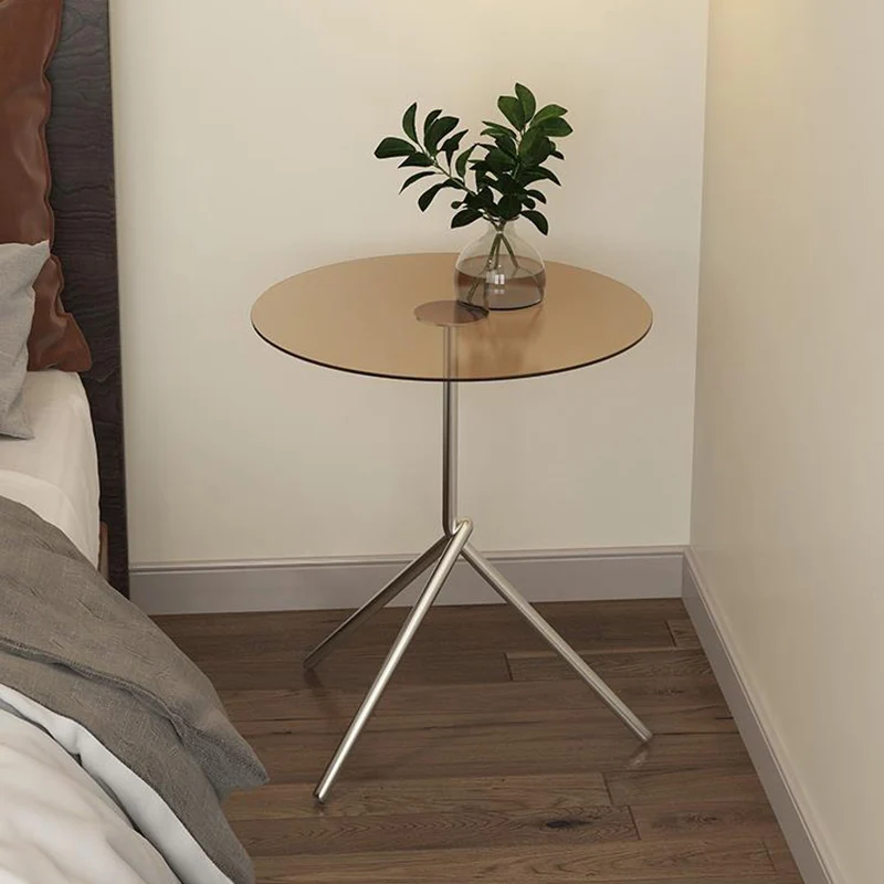Contemporary Scandinavian Round Iron Acrylic End Table 1-Tier For Living Room