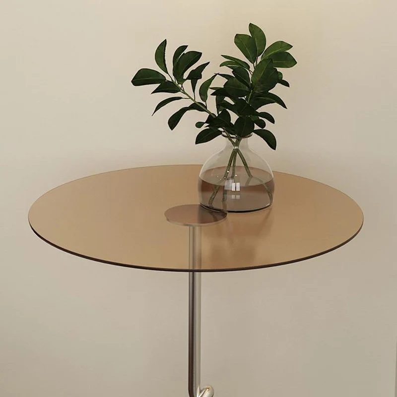 Contemporary Scandinavian Round Iron Acrylic End Table 1-Tier For Living Room