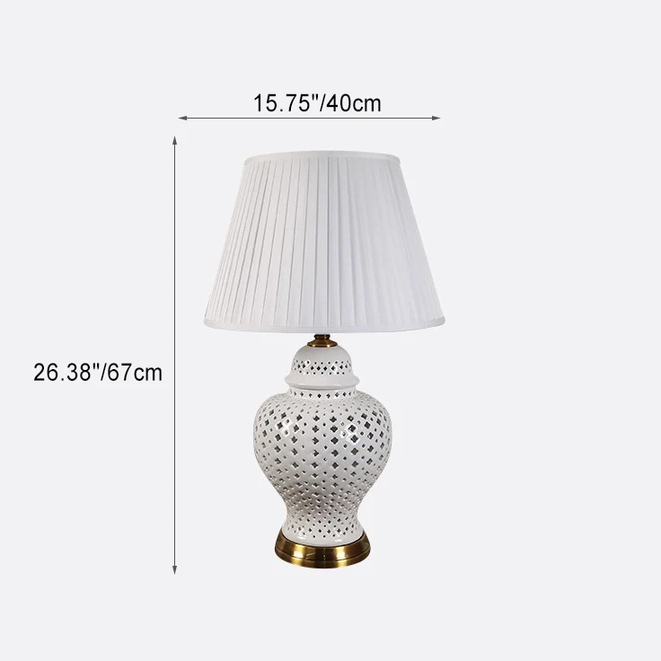 Traditional Vintage Frustum Cone Metal Ceramic Fabric 1-Light Table Lamp For Bedroom