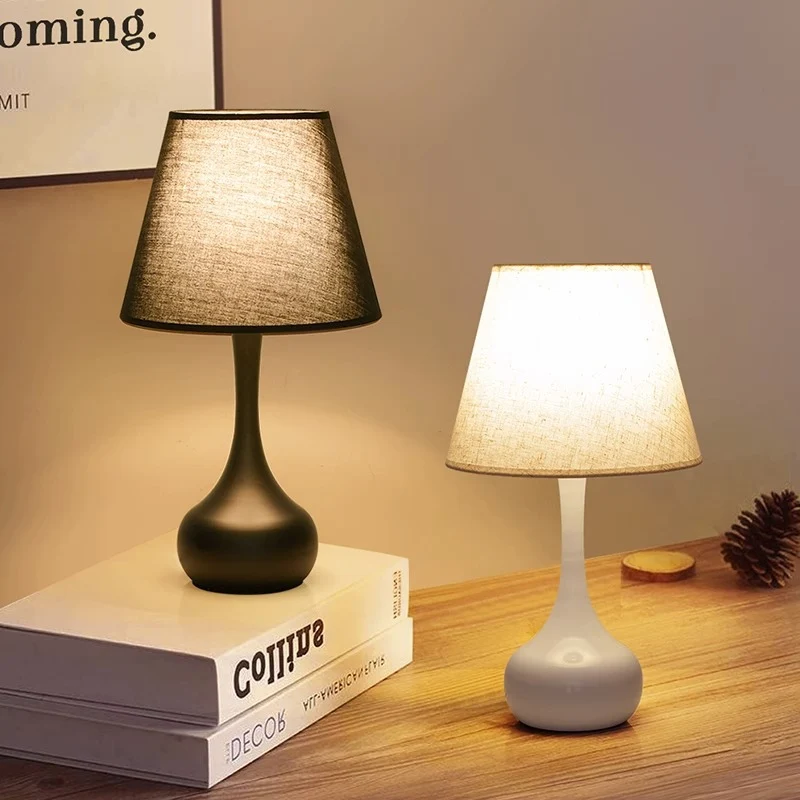 Contemporary Creative Round Teardrop Shape Scalloped Fabric Iron 1-Light Table Lamp For Living Room
