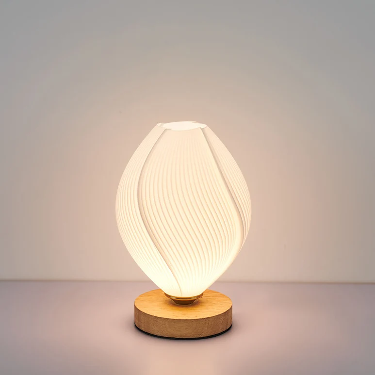Contemporary Nordic Wood PLA ABS Bud Tulip Mango Striped 1-Light Table Lamp Night Light For Bedside