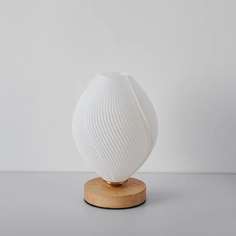 Contemporary Nordic Wood PLA ABS Bud Tulip Mango Striped 1-Light Table Lamp Night Light For Bedside