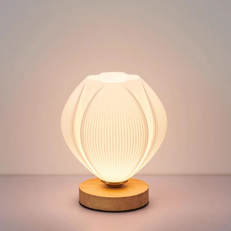 Contemporary Nordic Wood PLA ABS Bud Tulip Mango Striped 1-Light Table Lamp Night Light For Bedside