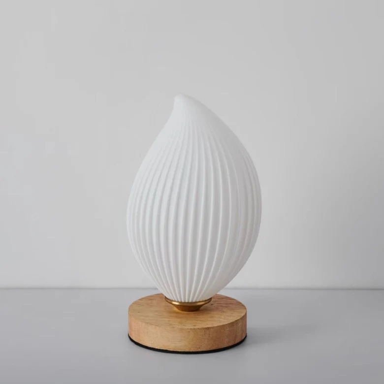 Contemporary Nordic Wood PLA ABS Bud Tulip Mango Striped 1-Light Table Lamp Night Light For Bedside