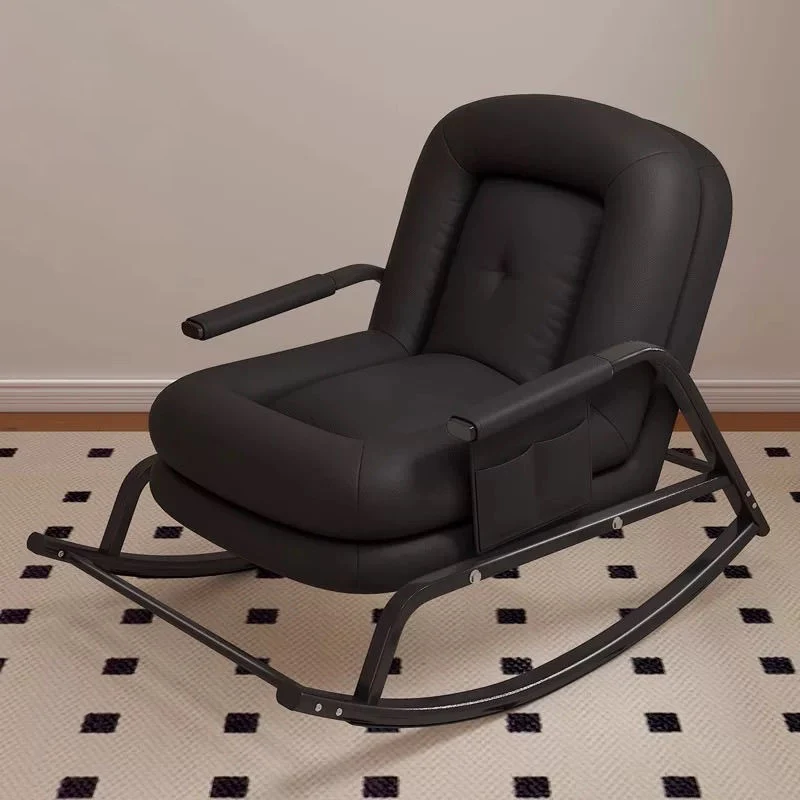 Contemporary Nordic Corduroy Faux Leather Metal Cotton Sponge Square Rocking Chair Backrest Adjustable For Living Room