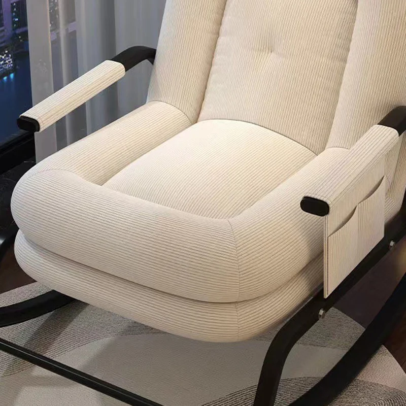 Contemporary Nordic Corduroy Faux Leather Metal Cotton Sponge Square Rocking Chair Backrest Adjustable For Living Room