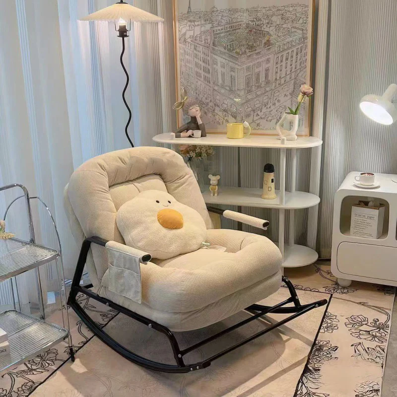 Contemporary Nordic Corduroy Faux Leather Metal Cotton Sponge Square Rocking Chair Backrest Adjustable For Living Room