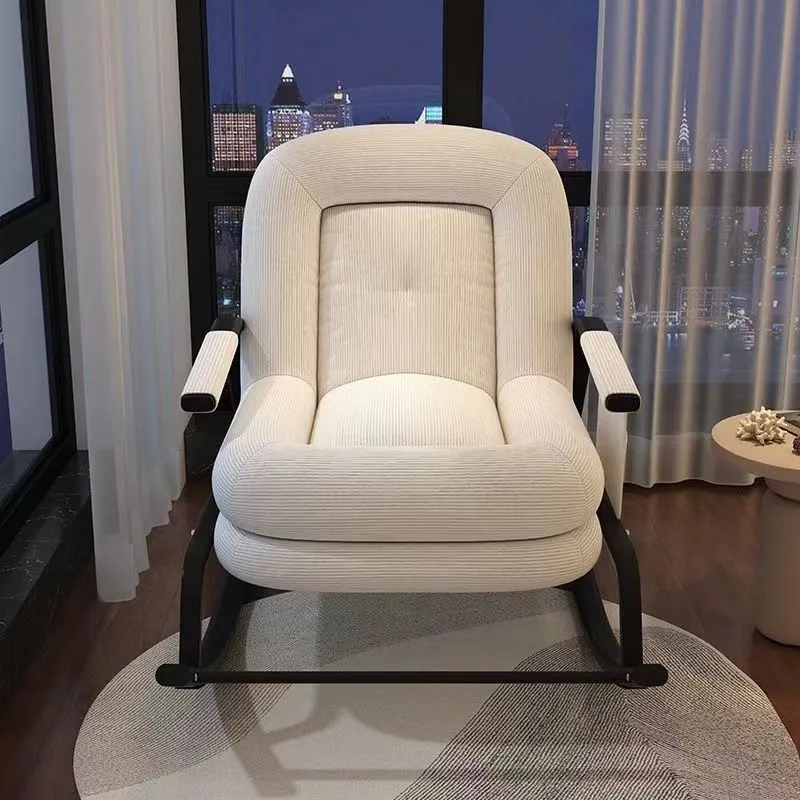 Contemporary Nordic Corduroy Faux Leather Metal Cotton Sponge Square Rocking Chair Backrest Adjustable For Living Room