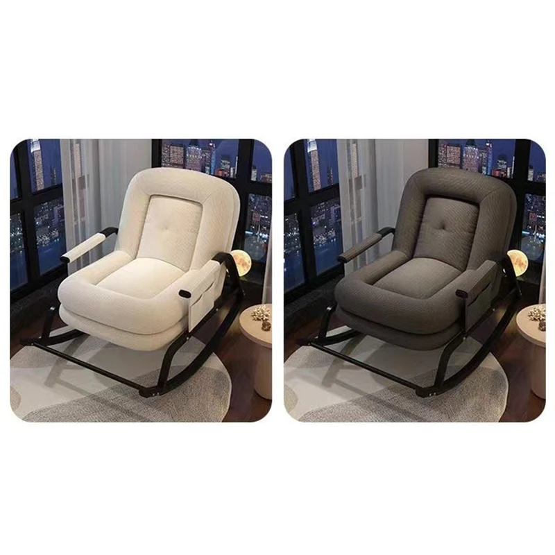 Contemporary Nordic Corduroy Faux Leather Metal Cotton Sponge Square Rocking Chair Backrest Adjustable For Living Room