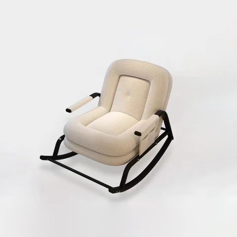 Contemporary Nordic Corduroy Faux Leather Metal Cotton Sponge Square Rocking Chair Backrest Adjustable For Living Room