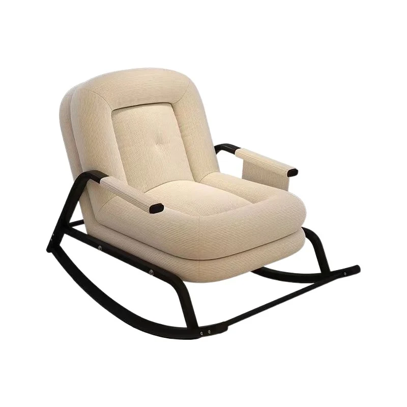 Contemporary Nordic Corduroy Faux Leather Metal Cotton Sponge Square Rocking Chair Backrest Adjustable For Living Room