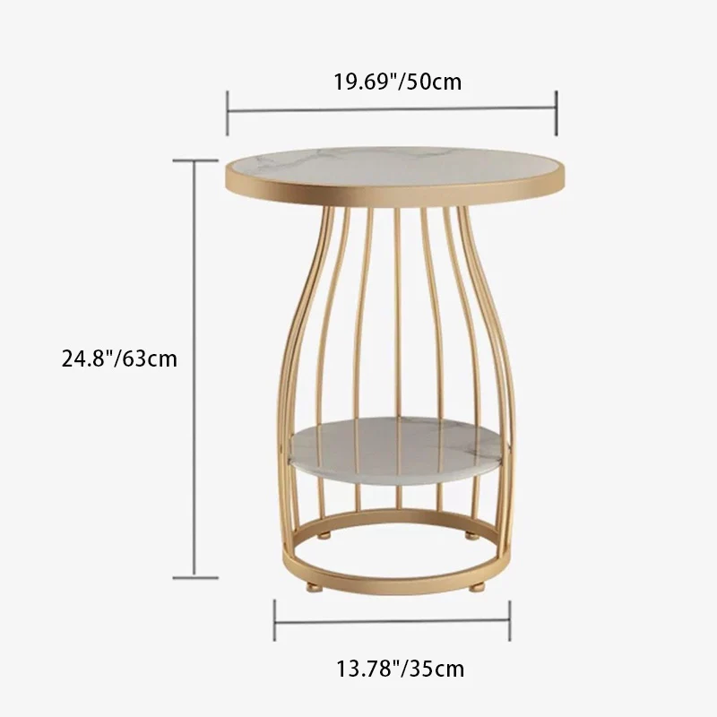 Contemporary Nordic Slate Iron Round Line Side Table 2-Tier For Living Room
