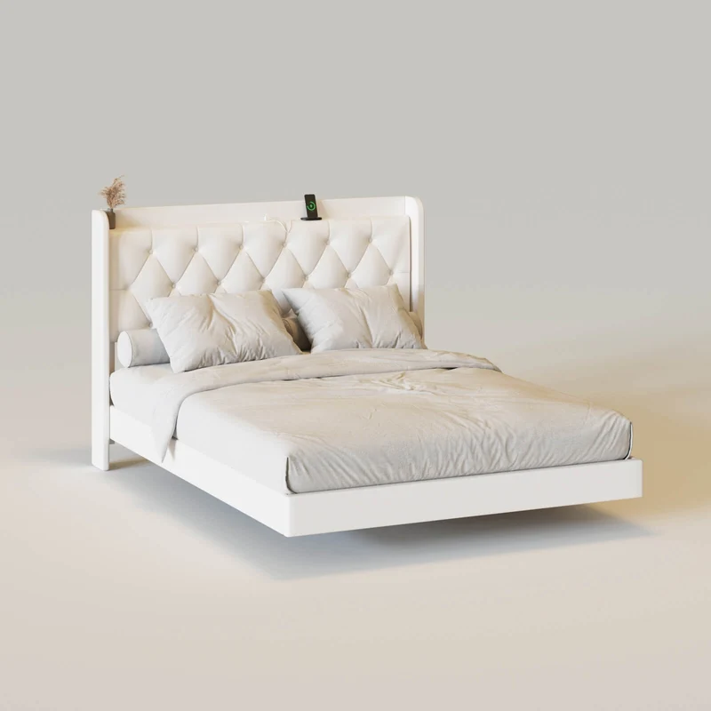 LED Lights Headboard Floating Bed Frame