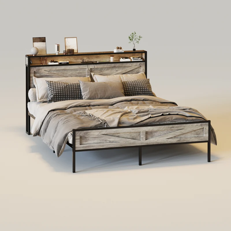 Charging Station Metal Headboard Bed Frame