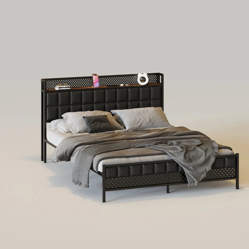 Headboard&Led Lights Upholstered Bed Frames