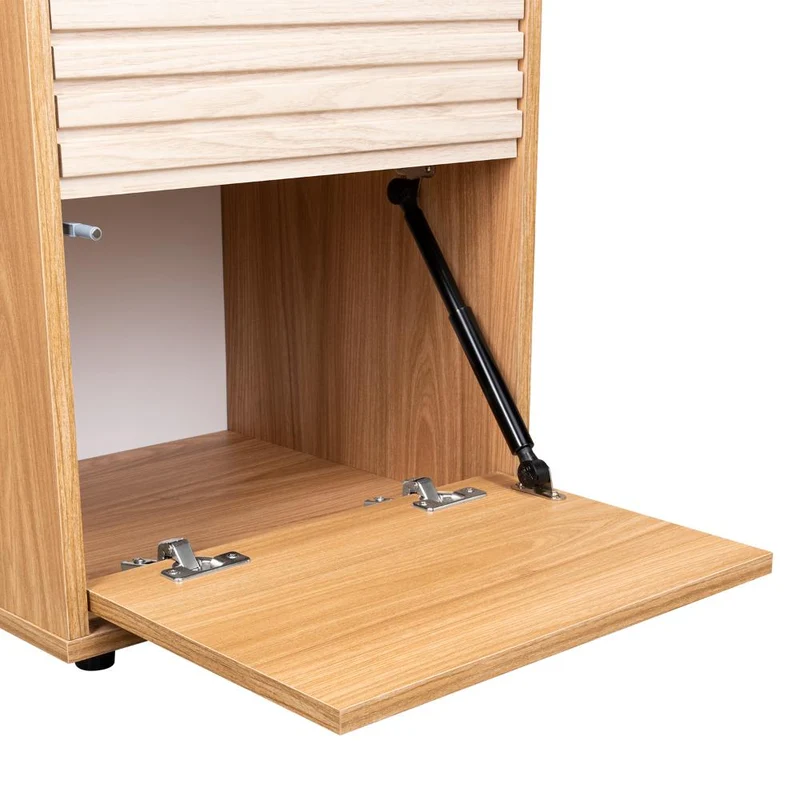 Mesa de Noche Wandda, Fresno Europeo y Roble Natural, con un Cajón para Guardar Objetos