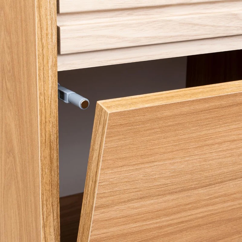 Mesa de Noche Wandda, Fresno Europeo y Roble Natural, con un Cajón para Guardar Objetos