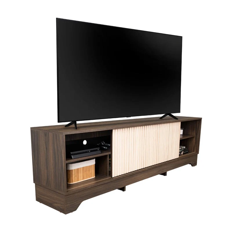 Mesa para TV Smith, Nogal Europeo y Roble Natural , con Puerta Corrediza