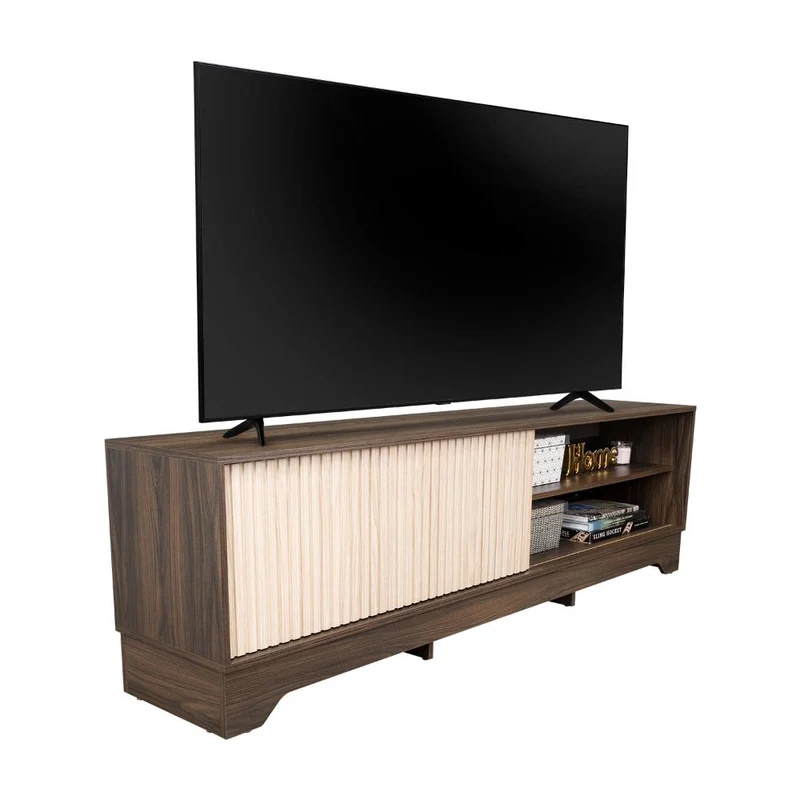 Mesa para TV Smith, Nogal Europeo y Roble Natural , con Puerta Corrediza