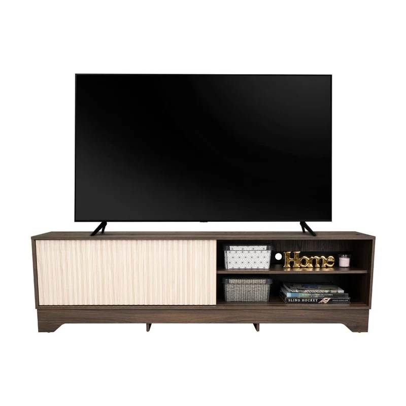 Mesa para TV Smith, Nogal Europeo y Roble Natural , con Puerta Corrediza