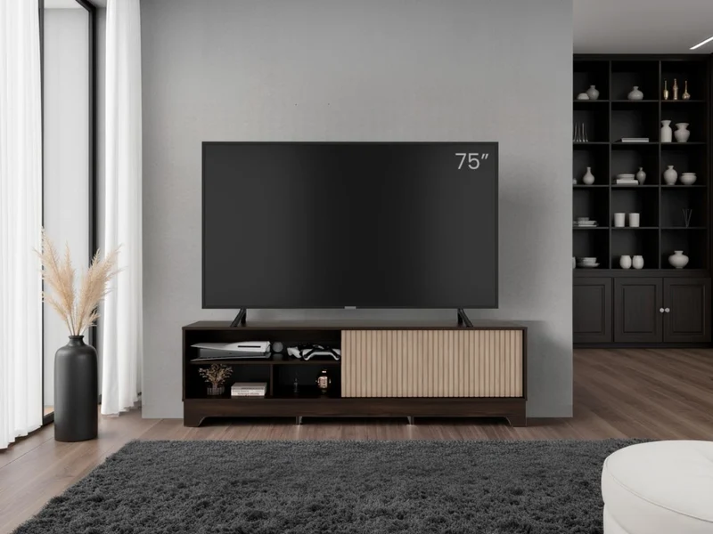 Mesa para TV Smith, Nogal Europeo y Roble Natural , con Puerta Corrediza