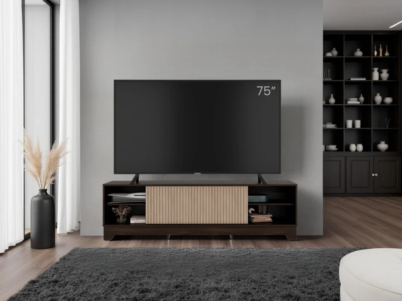 Mesa para TV Smith, Nogal Europeo y Roble Natural , con Puerta Corrediza