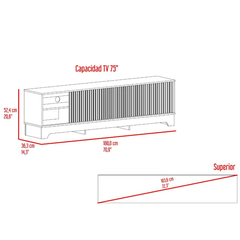 Mesa para TV Smith, Nogal Europeo y Roble Natural , con Puerta Corrediza