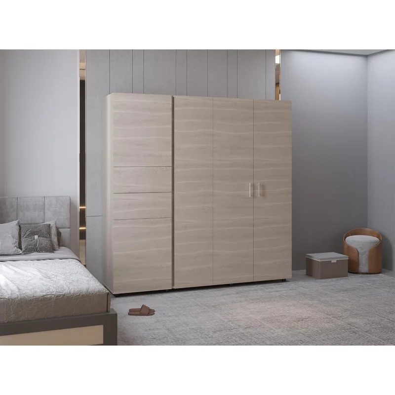 Clóset Antalya 200x200, Positano y Blanco, con Cinco Puertas Abatibles