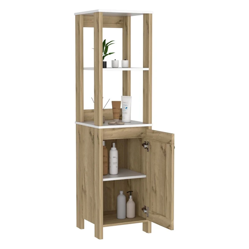 Mueble Auxiliar de Baño Aqua, Blanco Duqueza y Café Claro, con Amplio Espacio de Almacenamiento