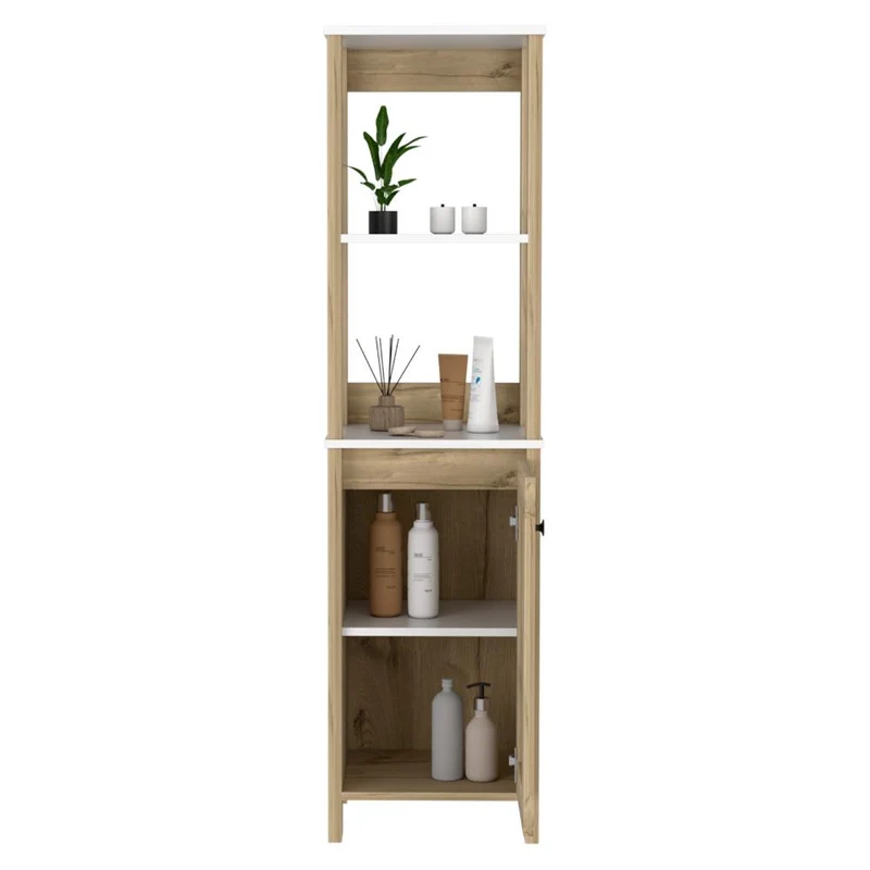 Mueble Auxiliar de Baño Aqua, Blanco Duqueza y Café Claro, con Amplio Espacio de Almacenamiento