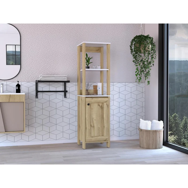 Mueble Auxiliar de Baño Aqua, Blanco Duqueza y Café Claro, con Amplio Espacio de Almacenamiento