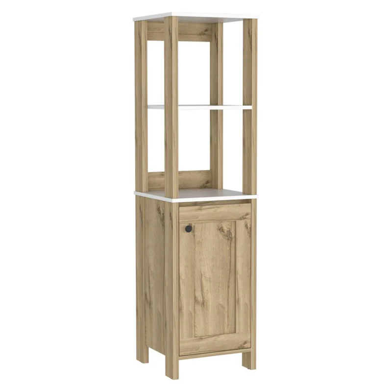 Mueble Auxiliar de Baño Aqua, Blanco Duqueza y Café Claro, con Amplio Espacio de Almacenamiento