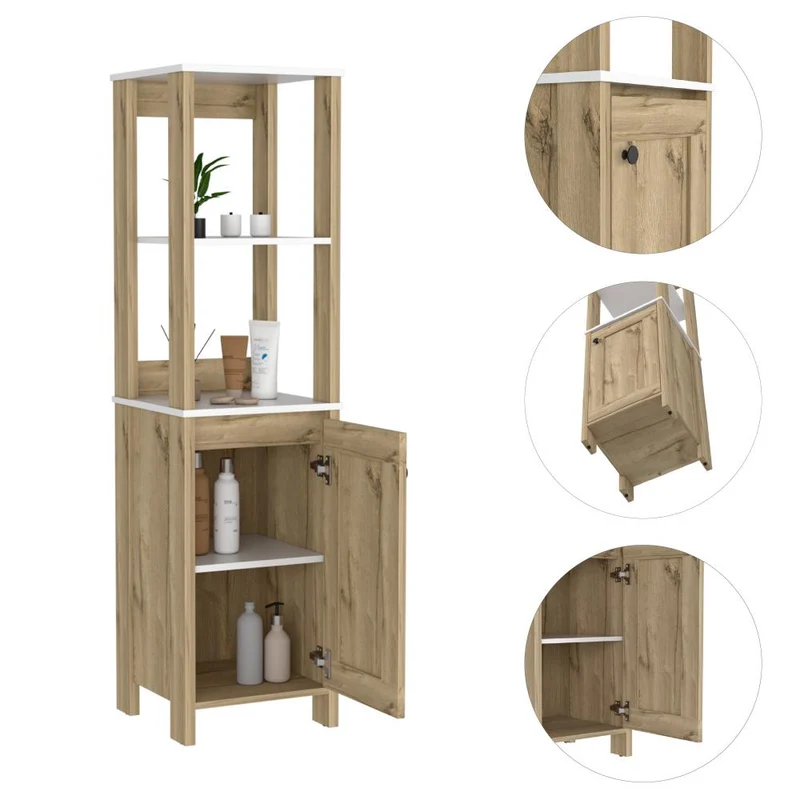 Mueble Auxiliar de Baño Aqua, Blanco Duqueza y Café Claro, con Amplio Espacio de Almacenamiento