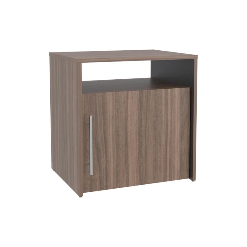 Mesa de Noche Montano, Avellana y Wengue, con un Cajón y Espacio para Colocar Objetos Decorativos