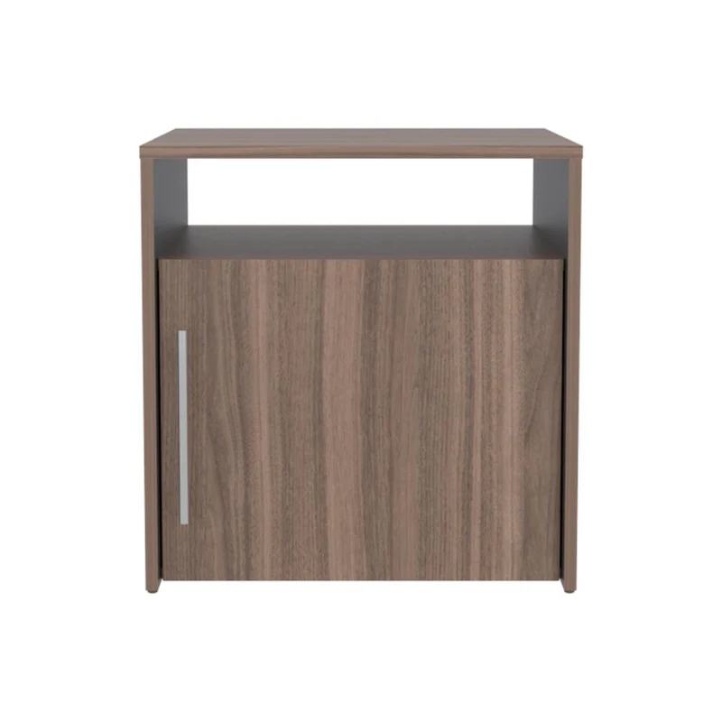 Mesa de Noche Montano, Avellana y Wengue, con un Cajón y Espacio para Colocar Objetos Decorativos