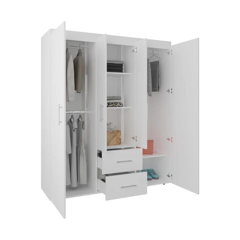 Clóset Bariloche Bombay Eco, Blanco Duqueza, con Variedad de Entrepaños y Cuatro Puertas Abatibles
