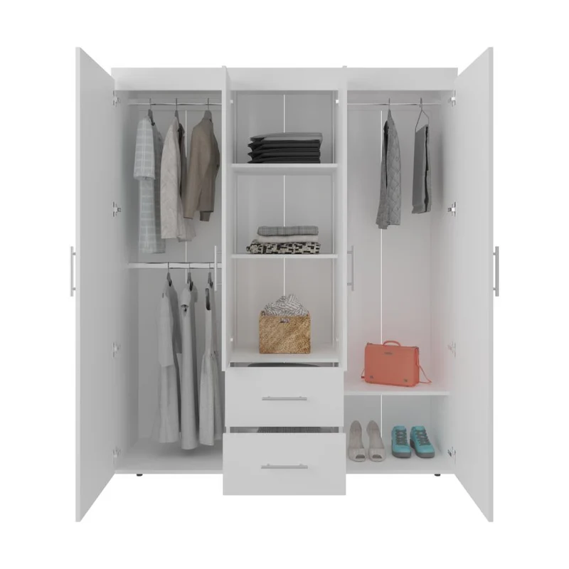 Clóset Bariloche Bombay Eco, Blanco Duqueza, con Variedad de Entrepaños y Cuatro Puertas Abatibles