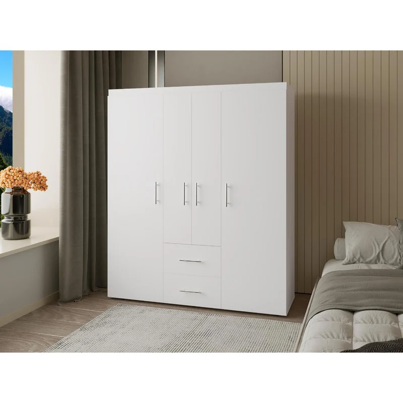 Clóset Bariloche Bombay Eco, Blanco Duqueza, con Variedad de Entrepaños y Cuatro Puertas Abatibles