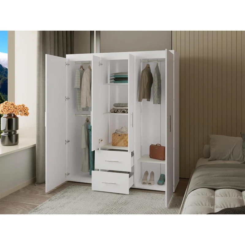 Clóset Bariloche Bombay Eco, Blanco Duqueza, con Variedad de Entrepaños y Cuatro Puertas Abatibles
