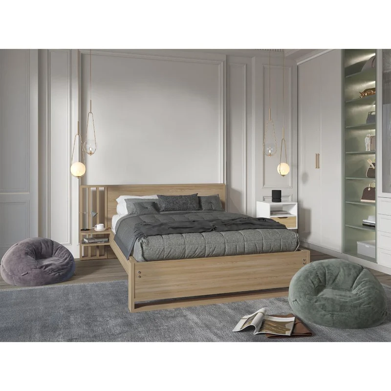 Cama Doble Vanez, Fresno Europeo, con Espaldar Alto Incluyendo Tendida de Tablas