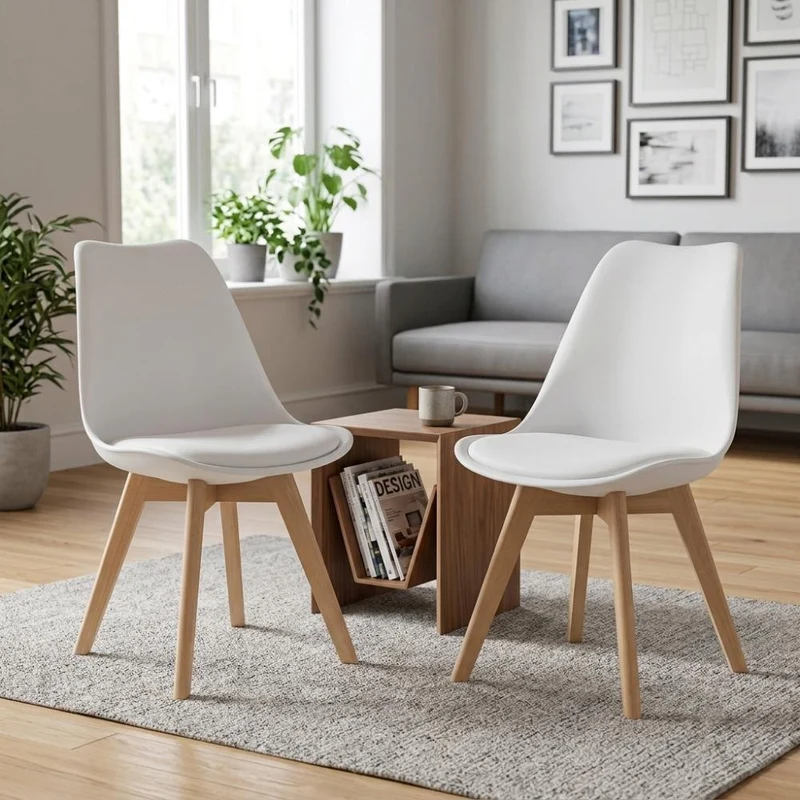 Kit Silla Derik, Blanco y Café Claro, con Espaldar y Patas en Madera X2