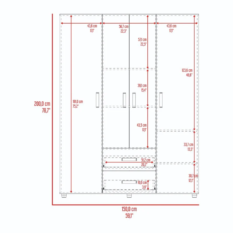 Clóset Barin 150, Fresno Europeo y Wengue, con Dos Cajones Organizadores Multiusos