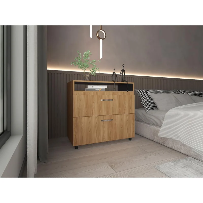 Organizador Barin, Fresno Europeo y Wengue, con Compatimentos para Objetos Decorativos