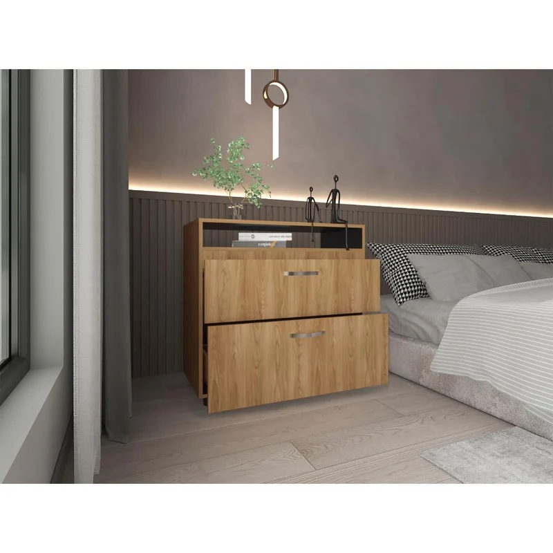 Organizador Barin, Fresno Europeo y Wengue, con Compatimentos para Objetos Decorativos