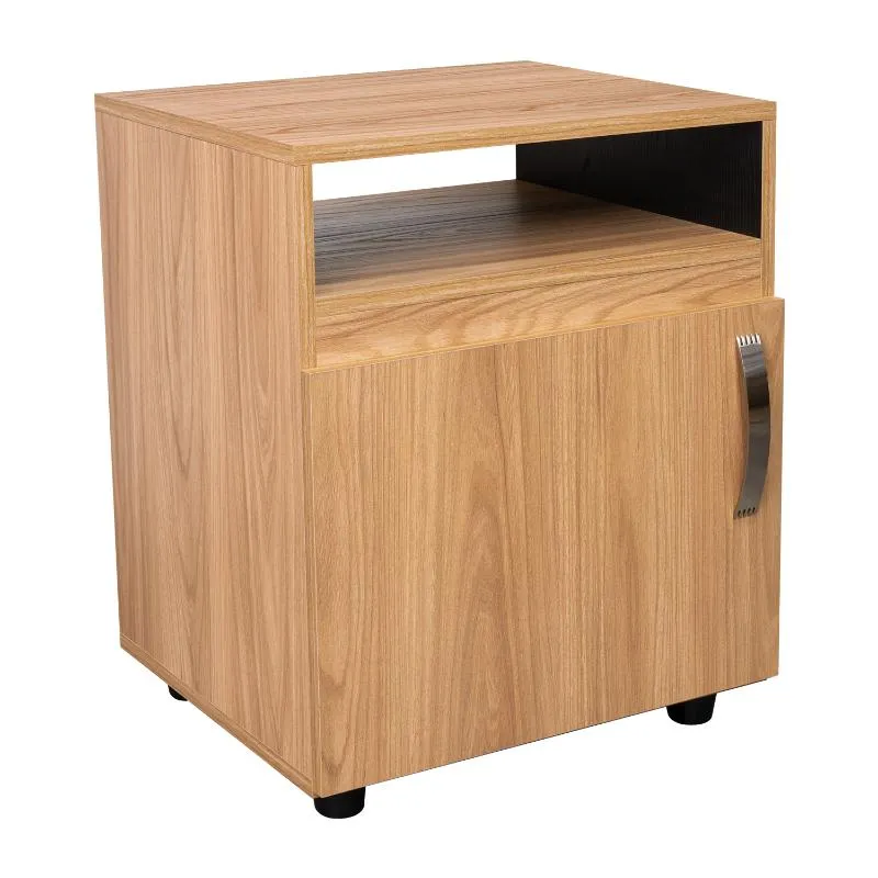 Mesa de Noche Barin, Fresno Europeo y Wengue, con una Puerta Abatible