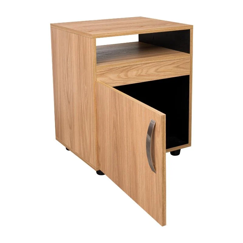 Mesa de Noche Barin, Fresno Europeo y Wengue, con una Puerta Abatible