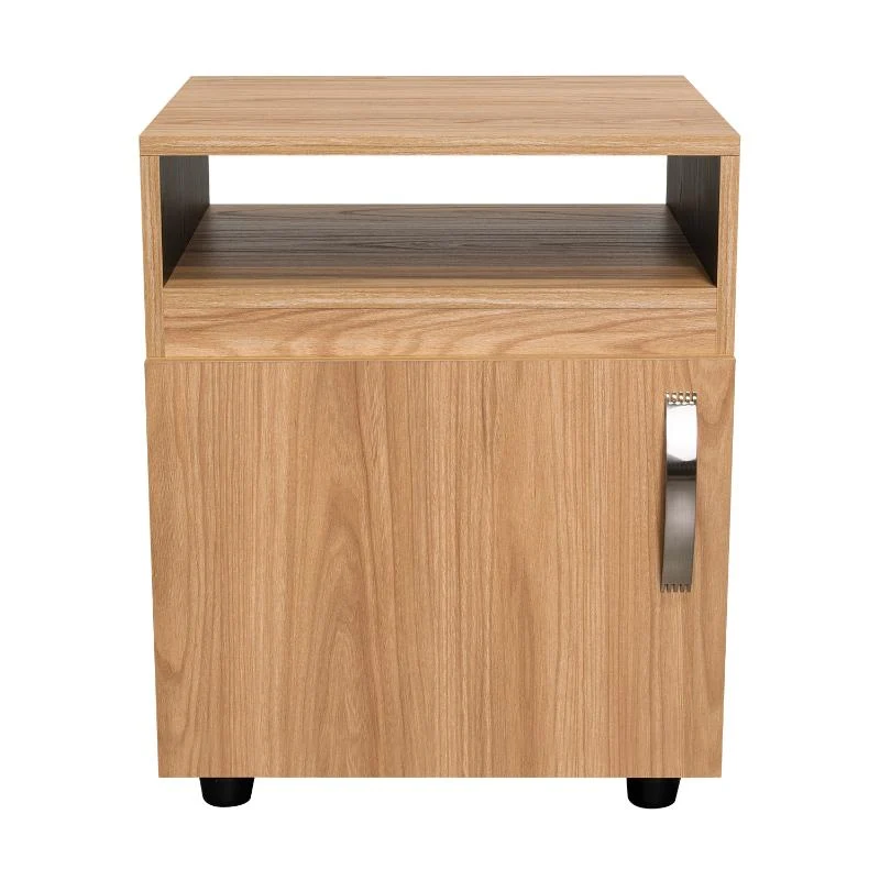 Mesa de Noche Barin, Fresno Europeo y Wengue, con una Puerta Abatible