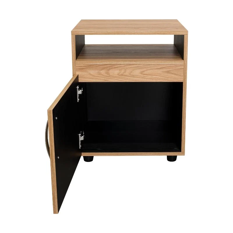 Mesa de Noche Barin, Fresno Europeo y Wengue, con una Puerta Abatible